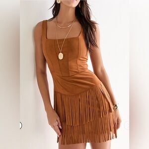 Corset Fringe Waisted Mini Dress